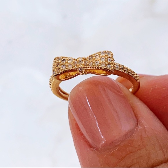 Gold Tone CZ Bow Thin Dainty Ring New - Picture 3 of 7